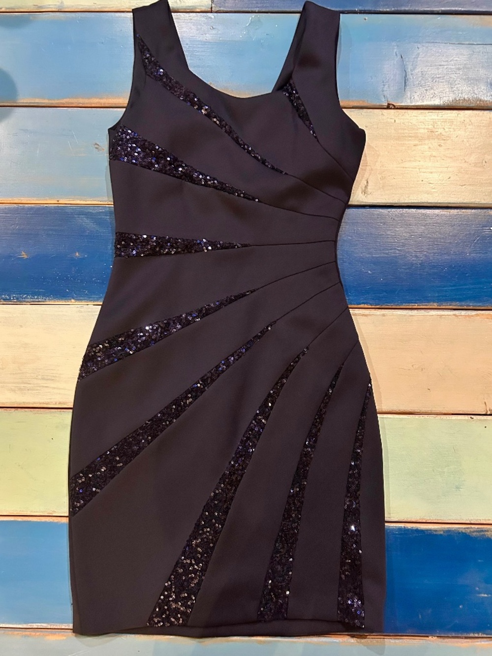 Guess Size 0 Navy Sequin Bodycon Cocktail Dress Sleeveless